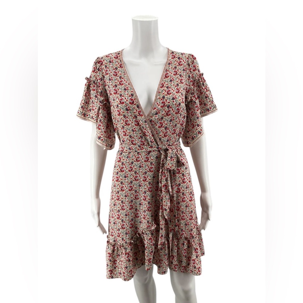 Max Studio Cream Midi Dress with Red Floral Print